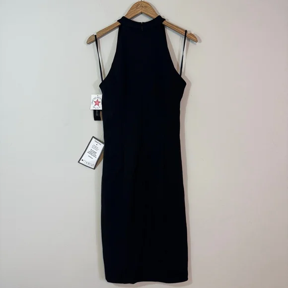 BETSY & ADAM Mariana Short Halter Crepe & Velvet Slit Cocktail Dress Black 6 - Picture 4 of 8